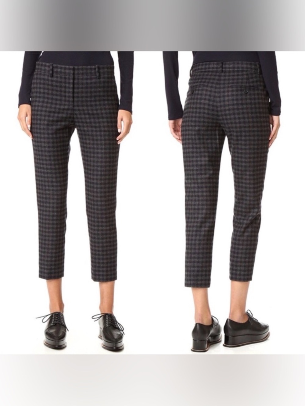 Theory Treeca 2 Charcoal Check Wool Cashmere Crop Trousers Size 8